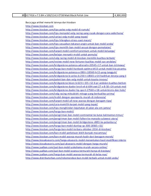  Daftar Harga Velg Mobil Oktober di Kiosban