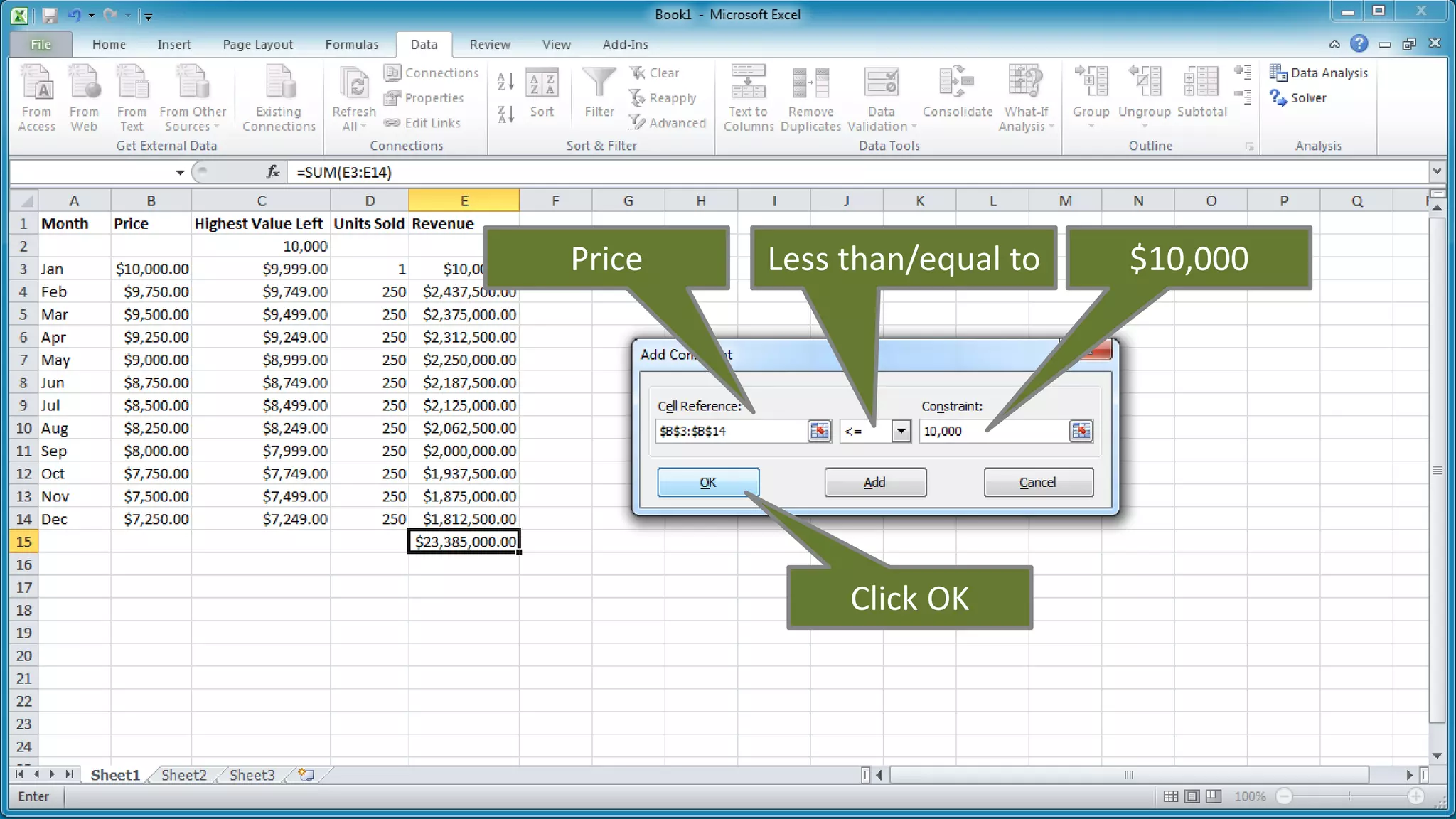 Price
Less than/equal to $10,000
Click OK