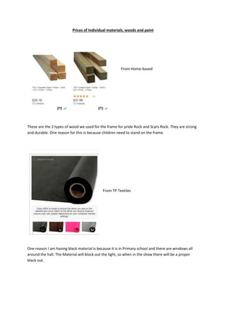 Material Individual Prices of individual materials | DOCX