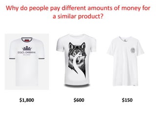 $1,800 $600
Why do people pay different amounts of money for
a similar product?
$150
 