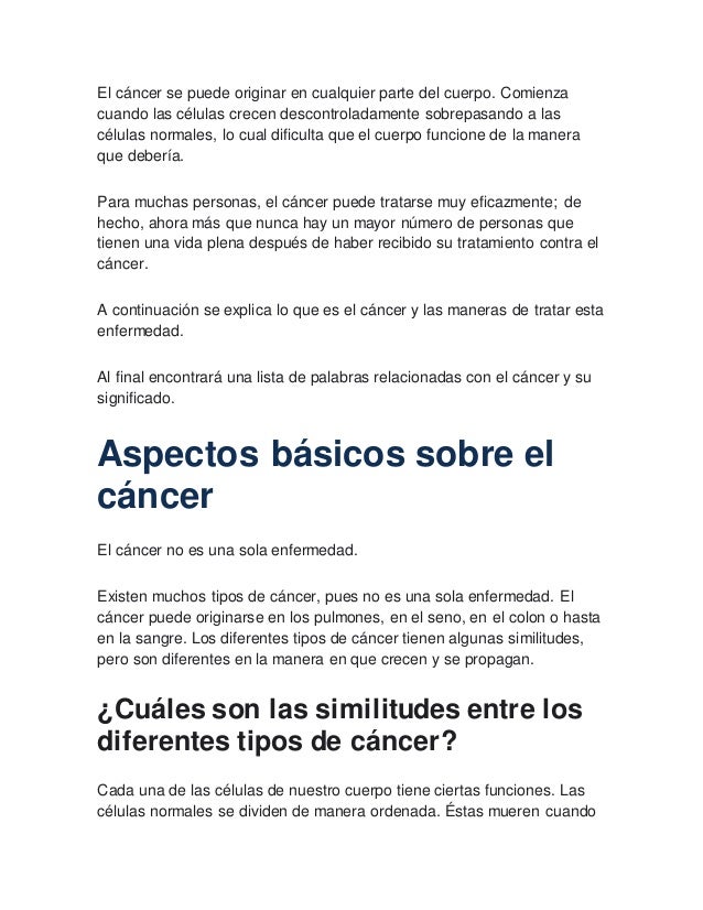 listado de los tipos de cancer