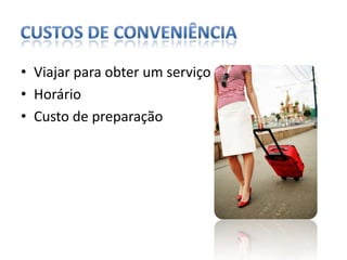custos de conveniênciaViajar para obter um serviçoHorárioCusto de preparação