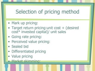 Pricing  And Marketing