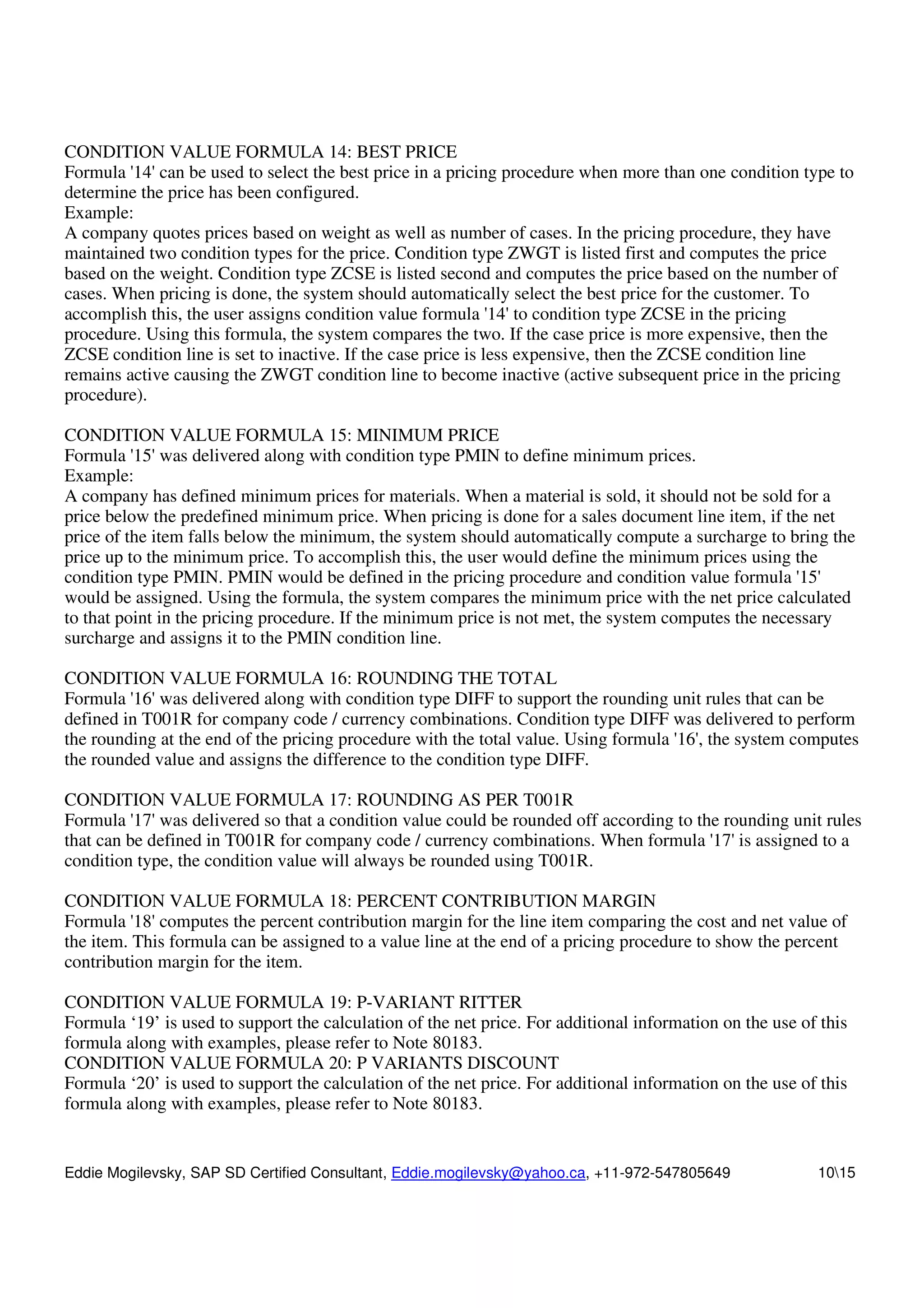 Pricing Routine In Vofm