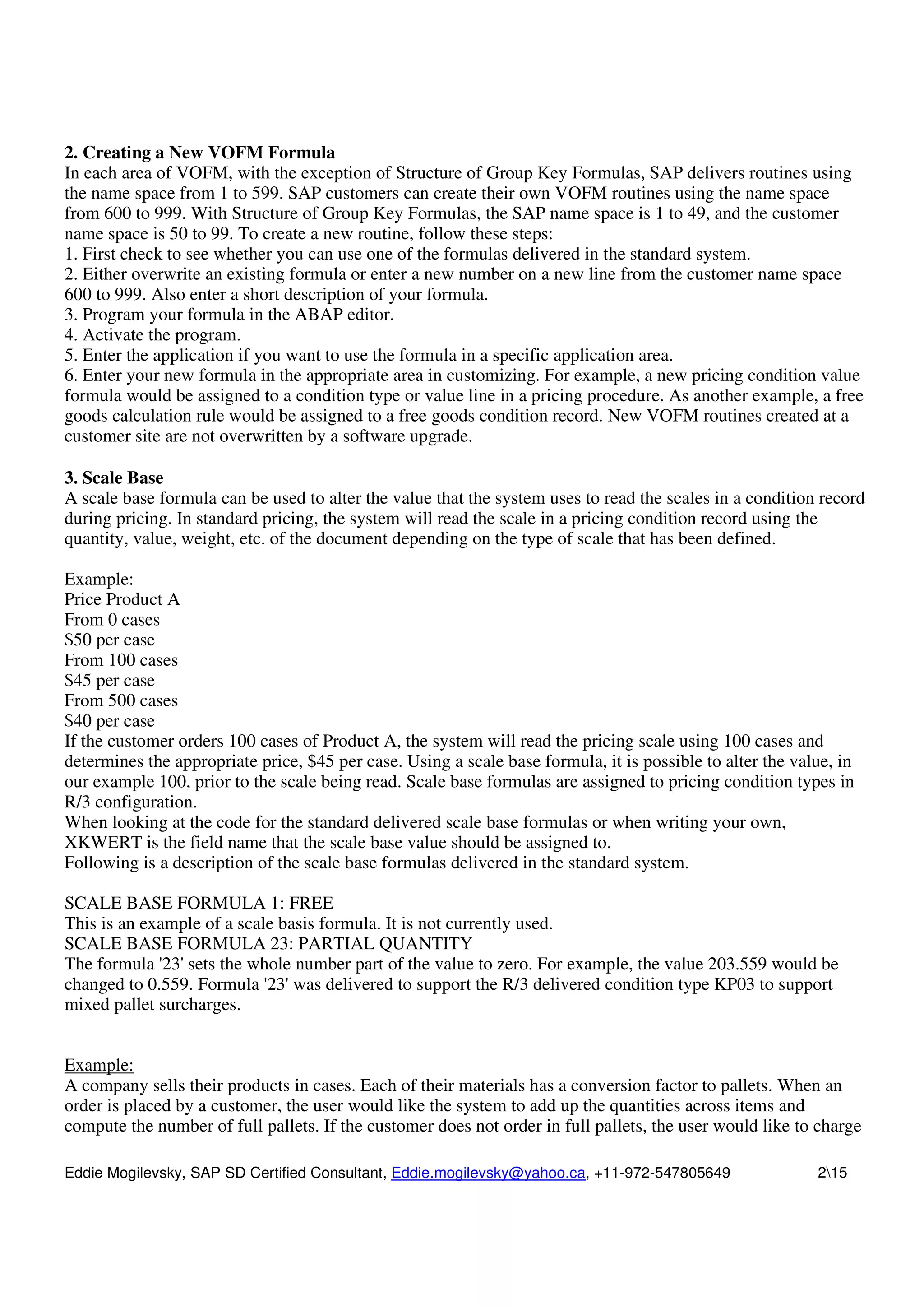 Pricing Routine In Vofm