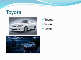Toyota
 Toyota
 Scion
 Lexus
 