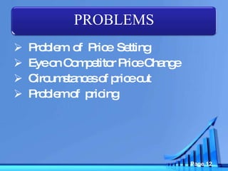 Problem  of  Price  Setting Eye on Competitor Price Change Circumstances of price cut Problem of  pricing  PROBLEMS 