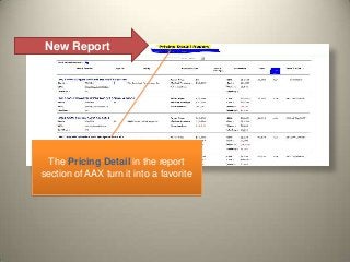 New Report
The Pricing Detail in the report
section of AAX turn it into a favorite
 