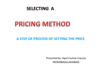 A STEP OF PROCESS OF SETTING THE PRICE
Presented by- Apurv kumar maurya
MONIRBA(ALLAHABAD)
 