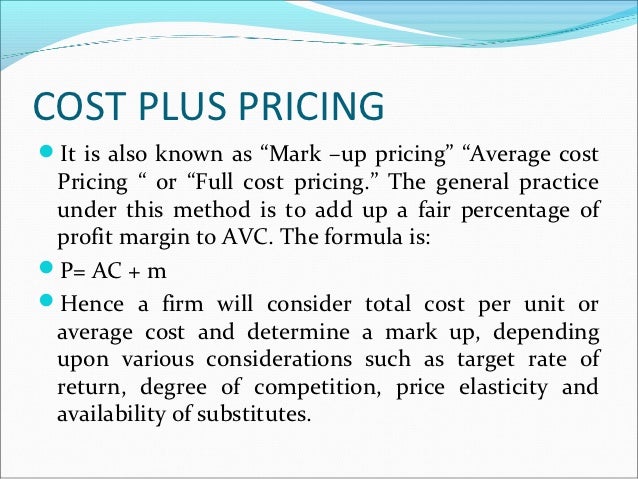 formula for cost plus pricing