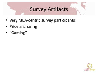 Survey ArtifactsVery MBA-centric survey participantsPrice anchoringGaming