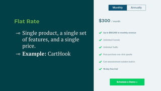 Flat Rate
⊸ Single product, a single set
of features, and a single
price.
⊸ Example: CartHook
 