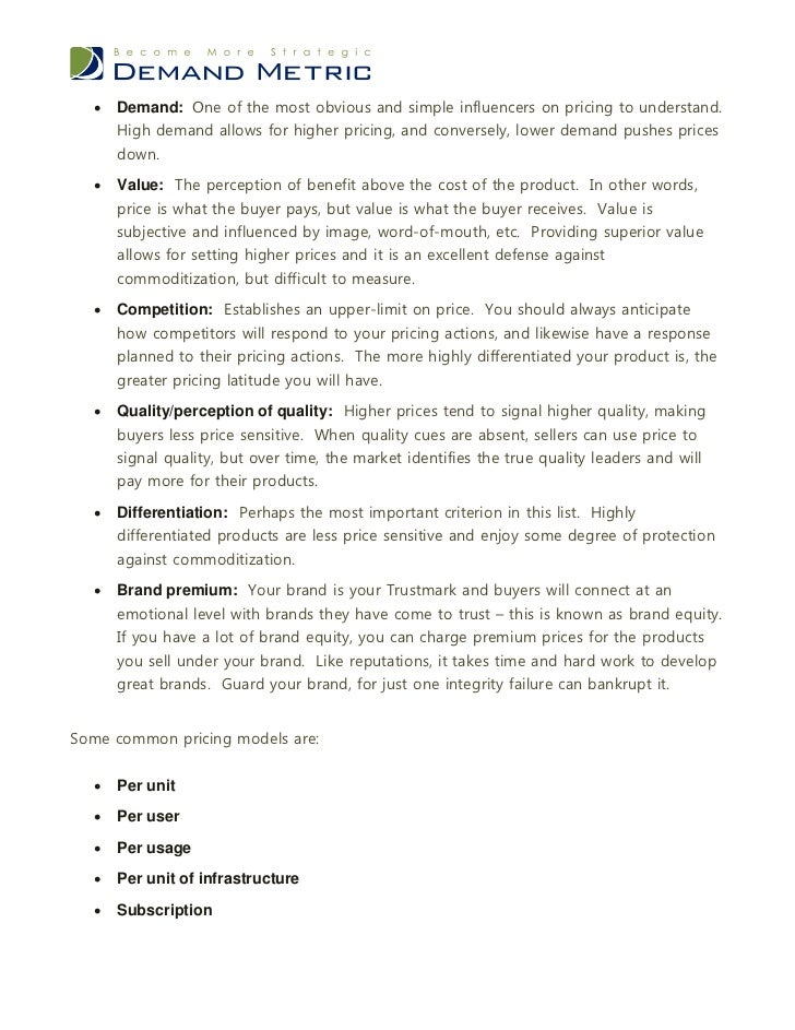 Pricing Strategy Worksheet