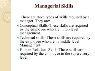 Different Managerial Levels

Top Management
                    Conceptual
                    Skills
Middle Management


...