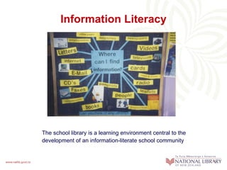 Information Literacy The school library is a learning environment central to the development of an information-literate school community Point View School, Auckland   