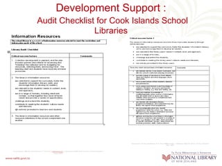 Development Support :   Audit Checklist for Cook Islands School Libraries 