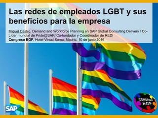 Las redes de empleados LGBT y sus
beneficios para la empresa
Miguel Castro, Demand and Workforce Planning en SAP Global Consulting Delivery / Co-
Líder mundial de Pride@SAP/ Co-fundador y Coordinador de REDI
Congreso EGF, Hotel Vincci Soma, Madrid, 10 de junio 2016
 