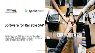 Software for Reliable SAP
@copyright 2018 PrideVel Business Solutions
Optimize your SAP environment and get
your ABAP custom code in order with our
suite of tools designed for SAP.
 