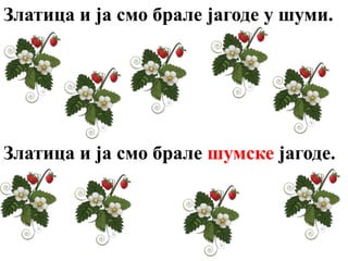 Златица и ја смо брале јагоде у шуми.
Златица и ја смо брале шумске јагоде.
 
