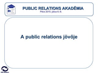 PUBLIC RELATIONS AKADÉMIAPUBLIC RELATIONS AKADÉMIA
Pécs 2015. július 6.-8.
A public relations jövője
 
