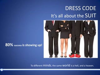 DRESS CODEIt’sallabouttheSUIT 80% success is showing up! To different minds, the same world is a hell, and a heaven.