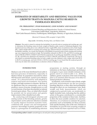 ESTIMATES OF HERITABILITY AND BREEDING VALUES FOR GROWTH TRAITS IN ...