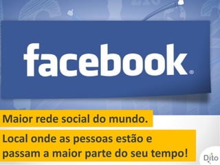 Maior rede social do mundo.
Local onde as pessoas estão e
passam a maior parte do seu tempo!
 