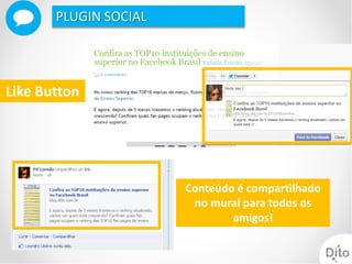 PLUGIN SOCIAL




Like Button




                       Conteúdo é compartilhado
                        no mural para todos os
                               amigos!
 
