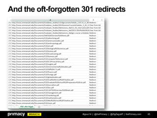 #IGXUC14
And the oft-forgotten 301 redirects
#igxuc14 | @thePrimacy | @ZigZagJeff | thePrimacy.com 45
 
