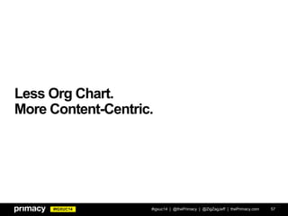 #IGXUC14
Less Org Chart.
More Content-Centric.
#igxuc14 | @thePrimacy | @ZigZagJeff | thePrimacy.com 57
 