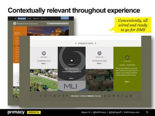 #IGXUC14
Contextually relevant throughout experience
#igxuc14 | @thePrimacy | @ZigZagJeff | thePrimacy.com 78
Conveniently, all
wired and ready
to go for DMS
 