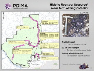 TSX-V: PF
Historic Fluorspar Resource*
Near Term Mining Potential
Prolific Deposit
 Outcrop visible at surface
30 km Strike Length
 Contact of limestone and shale
Quarry Mining Potential
 Mineralization close to surface
*Please refer to Disclaimer on page 2
19
 