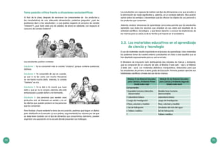94 95
Toma posición crítica frente a situaciones sociocientíficas
Al final de la clase, después de reconocer los componentes de los productos y
las características de una adecuada alimentación, podemos preguntar: ¿qué les
podríamos decir a los estudiantes y a sus padres respecto al consumo de comida
“chatarra”?, ¿qué hará cada uno de ustedes, de ahora en adelante, con respecto al
consumo de comida chatarra?
Los estudiantes podrían contestar:
Estudiante 1: Ya no consumiré más la comida “chatarra” porque contiene sustancias
dañinas.
Estudiante 2: Yo consumiré de vez en cuando,
ya que si no los como con mucha frecuencia
no me harán mucho daño. Además, la comida
“chatarra” es rica…
Estudiante 3: Yo le diré a mí mamá que hace
daño y que ya no la compre; además, ella está
embarazada y puede dañar a mi hermanito.
Estudiante 4: Las personas que venden esos
productos solo se interesan en vender y no en
los efectos que pueden producir en las personas
que los consumen.
Para finalizar y hacer evidente la toma de una posición, pedimos que hagan un díptico
para distribuirlo en la escuela y a sus padres, argumentando las razones por las que
se debe tener cuidado con el tipo de alimentos que consumimos; asimismo, pueden
organizar una exposición en la escuela donde presenten sus hallazgos.
Los estudiantes son capaces de realizar ese tipo de afirmaciones si es que acceden a
la información de modo significativo y, además, en un contexto definido. Ellos podrán
opinar sobre las ventajas o desventajas que les ofrecen los objetos de uso personal o
los productos que consumen.
Además, analizar situaciones de aprendizaje como estas permite que los estudiantes
aprendan que todos los recursos que emplean en sus vidas son resultado de la
actividad científica y tecnológica, y que tienen derecho a conocer las implicancias de
los mismos para su salud, la de su familia y el impacto en el ecosistema.
3.3.	Los materiales educativos en el aprendizaje
de ciencia y tecnología
El uso de materiales resulta importante en el proceso de aprendizaje. Estos materiales
los podemos tomar de nuestro entorno y emplearlos en clase o usar aquellos que se
han diseñado expresamente para su uso en el aula.
El Ministerio de Educación está distribuyendo dos módulos de Ciencia y Ambiente,
que se componen de un conjunto de sets: el Módulo 1 (seis sets - rojo) y el Módulo
2 (siete sets - azul), con materiales didácticos manipulativos, elaborados para que
los estudiantes de primero a sexto grado de Educación Primaria puedan ejercitar sus
habilidades científicas a través del uso de los mismos.
Módulo 01 de Material Educativo
para Ciencia y Ambiente Primer
Grado (color rojo)
Módulo 02 de Material Educativo
para Ciencia y Ambiente Segundo
Grado (color azul)
Componentes
1 Esqueleto humano interactivo
(desarmable)
Modelo torso humano
(desmontable)
2 Laboratorio básico Laboratorio básico
3 Juego de investigación Juego de investigación
4 Peso, volumen y medida Peso, volumen y medida
5 Set de hidroponía Simulador del ciclo del agua
6 Tablero metálico Set de hidroponía
7. Tablero metálico
 