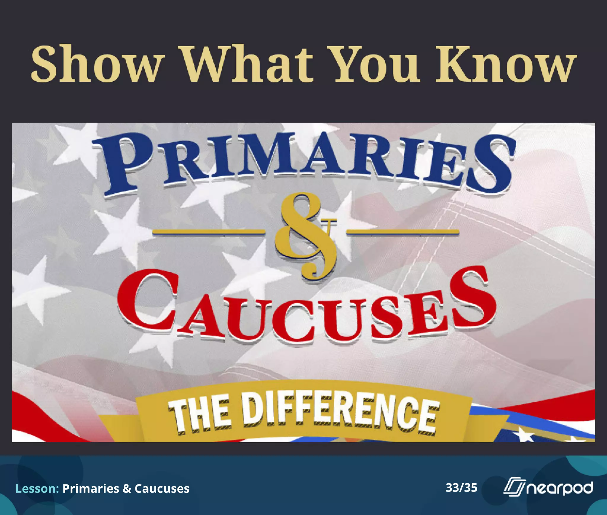 Lesson: Primaries & Caucuses 33/35
 