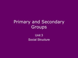 Primary and Secondary
        Groups
           Unit 3
      Social Structure
 