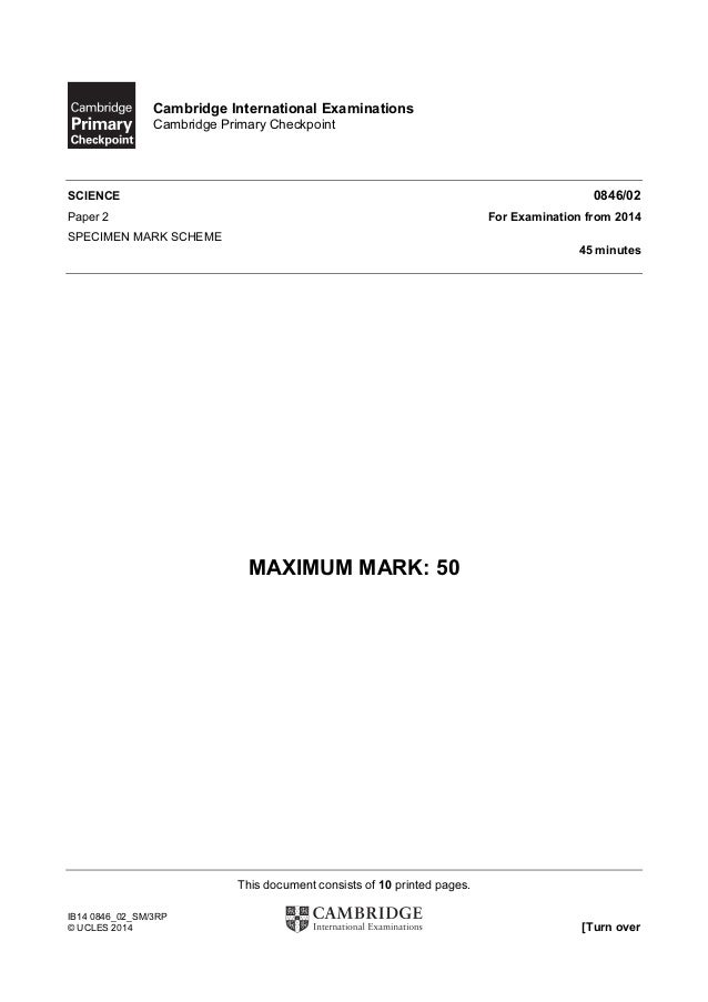Primary Checkpoint Science 0846 Specimen 2014 Paper 2 Ms