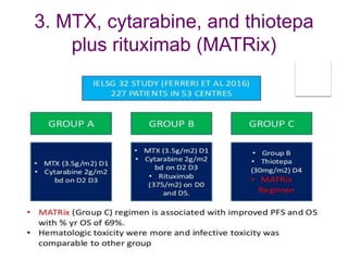 3. MTX, cytarabine, and thiotepa
plus rituximab (MATRix)
 