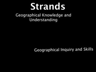 Strands
Geographical Knowledge and
      Understanding




        Geographical Inquiry and Skills
 