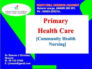 Primary
Health Care
[Community Health
Nursing]
1
 