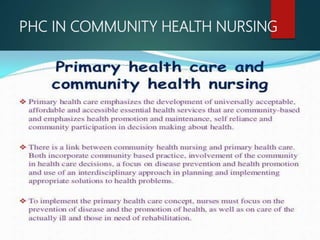PHC IN COMMUNITY HEALTH NURSING
 