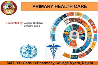 PRIMARY HEALTH CARE
SMT R.D Gardi B.Pharmacy College Nyara, Rajkot
Presented by- Akshita Dholakiya
B.Pharm. sem 8
 