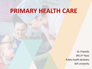 PRIMARY HEALTH CARE
Dr. Priyanka
(PG 2nd Year)
Public health dentistry
SGT university
2
 