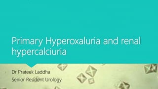 Primary Hyperoxaluria and renal
hypercalciuria
Dr Prateek Laddha
Senior Resident Urology
 