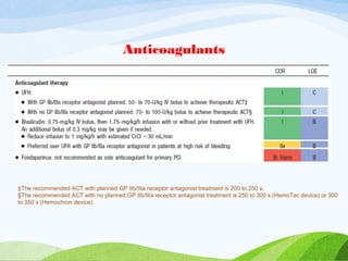 Anticoagulants
‡The recommended ACT with planned GP IIb/IIIa receptor antagonist treatment is 200 to 250 s.
§The recommended ACT with no planned GP IIb/IIIa receptor antagonist treatment is 250 to 300 s (HemoTec device) or 300
to 350 s (Hemochron device).
 
