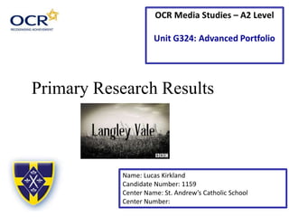 Primary Research Results
Name: Lucas Kirkland
Candidate Number: 1159
Center Name: St. Andrew’s Catholic School
Center Number:
 