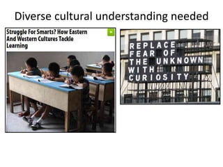Diverse cultural understanding needed
• Army training
 