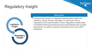 Everyone who works in a regulated industry-public health and
medicine, energy, finance, education, to name just a few is
impacted by the implementation of laws. Regulatory Insight seeks
to facilitate teaching and learning about administrative law by legal
researchers, as well as academic researchers from many other
disciplines.
Regulatory Insight
Description
 