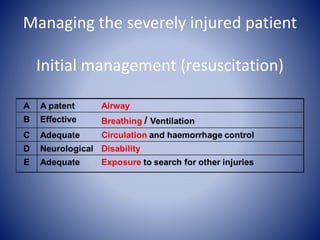 Managing the severely injured patient 
Initial management (resuscitation) 
 