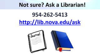 Not sure? Ask a Librarian!
954-262-5413
http://lib.nova.edu/ask
 