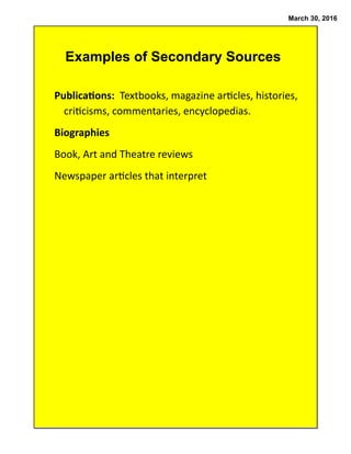 Secondary Examples Primary vs secondary sources | PDF